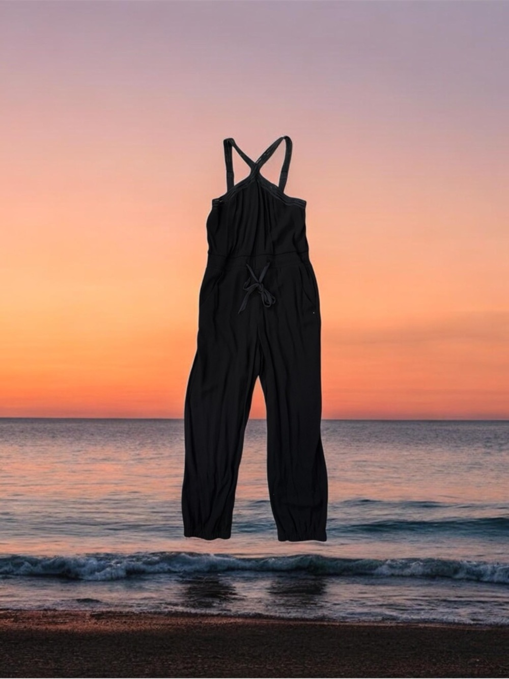 ⚡️Bebe•Black Cross-Back Jumpsuit with Drawstring Waist